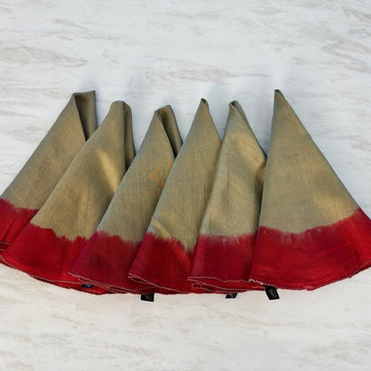 Beige to Red Ombre Embroidered Round Napkin Set – Set of 6 (50 cm Diameter)