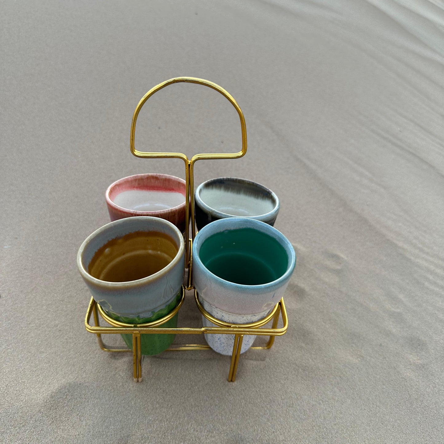 Artisan Chai Glasses - Set of 4 with Metal Stand
