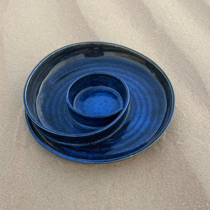 Halaqah Blue Platter – Handcrafted Spiral Chip & Dip Serveware