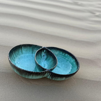 Elysian Trio – Artisan Double Chip & Dip Ceramic Serving Bowl