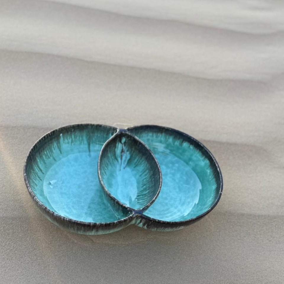 Elysian Trio – Artisan Double Chip & Dip Ceramic Serving Bowl