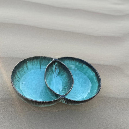 Elysian Trio – Artisan Double Chip & Dip Ceramic Serving Bowl