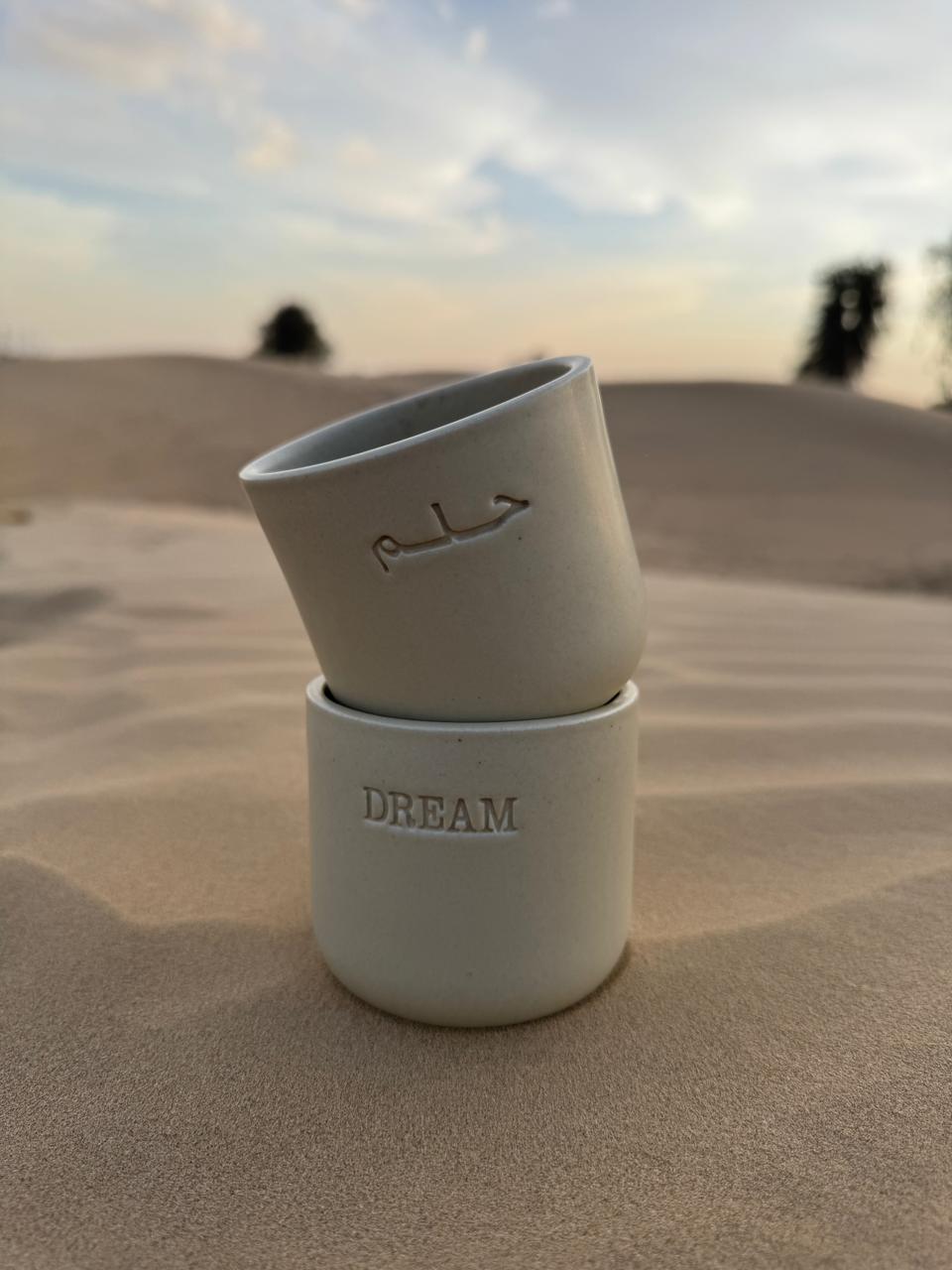 Dream Engraved Single Ceramic Cup -Large- Desert Color