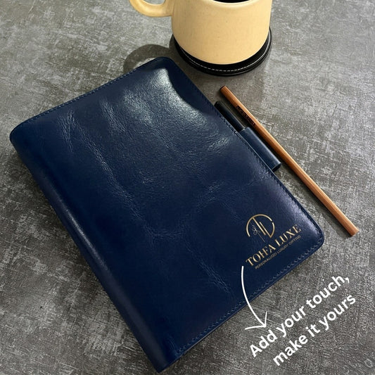 Personalized Premium Leather Diary – Navy Blue
