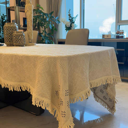 Waffle Cotton Tablecloth with Hand-Stitched Embroidery