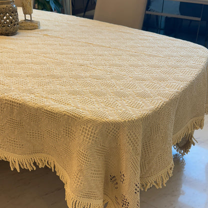 Waffle Cotton Tablecloth with Hand-Stitched Embroidery