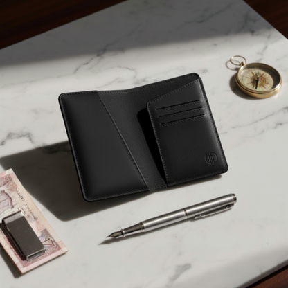 Black Voyage Leather Passport Holder