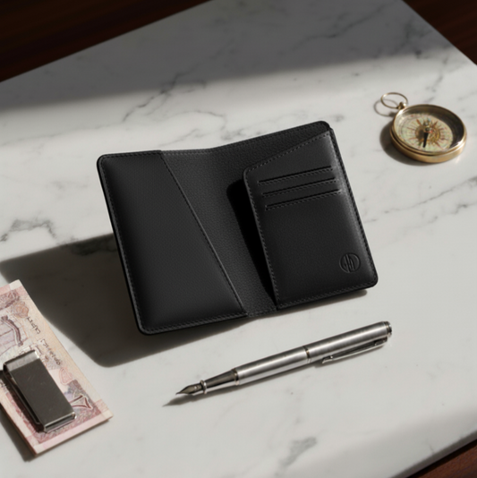 Black Voyage Leather Passport Holder