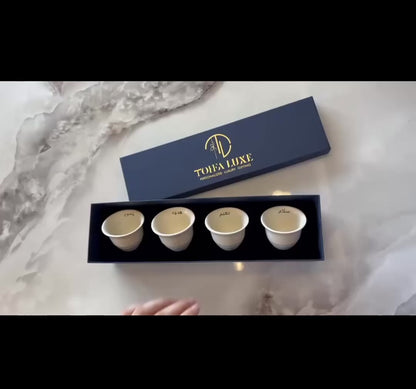 Peace, Joy, Bliss & Clarity Qahwa Cup Set – Handcrafted Gift Set of 4