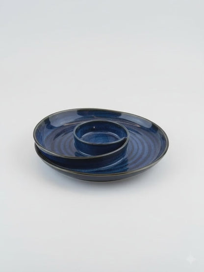 Halaqah Blue Platter – Handcrafted Spiral Chip & Dip Serveware