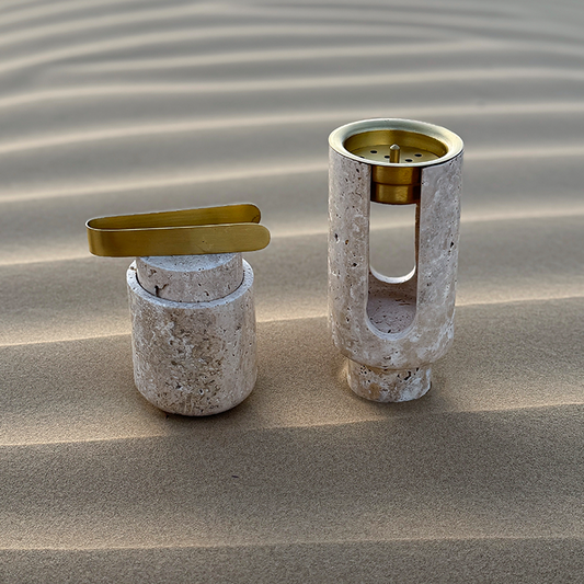 Marble Bukhoor Set with Brass Accessories