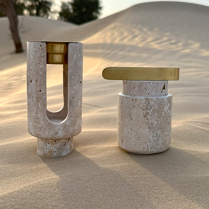 Marble Bukhoor Set with Brass Accessories