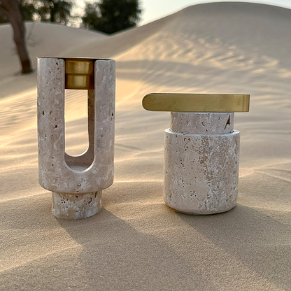 Marble Bukhoor Set with Brass Accessories