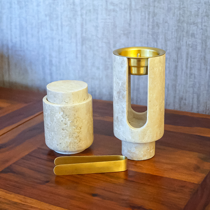 Marble Bukhoor Set with Brass Accessories