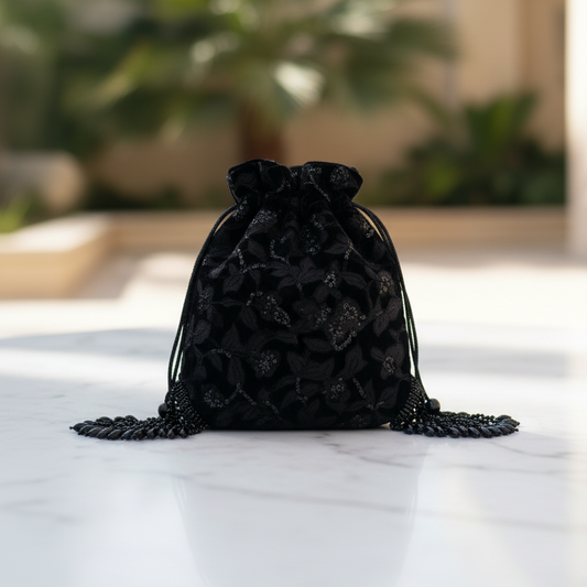 Ruqaya Midnight Fringe Potli Clutch Bag