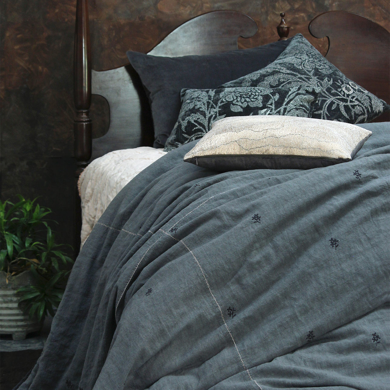 Charcoal Flower Decorative Cushion