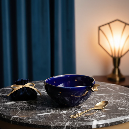 Half Pomegranate Bowl – Blue with 22K Gold Plating
