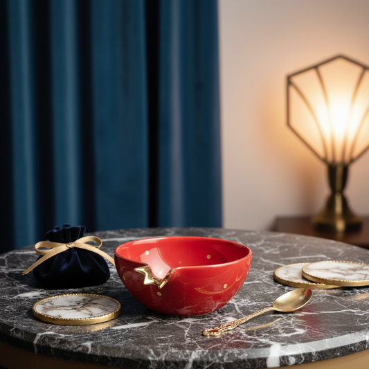 Half Pomegranate Bowl – Red with 22K Gold Plating